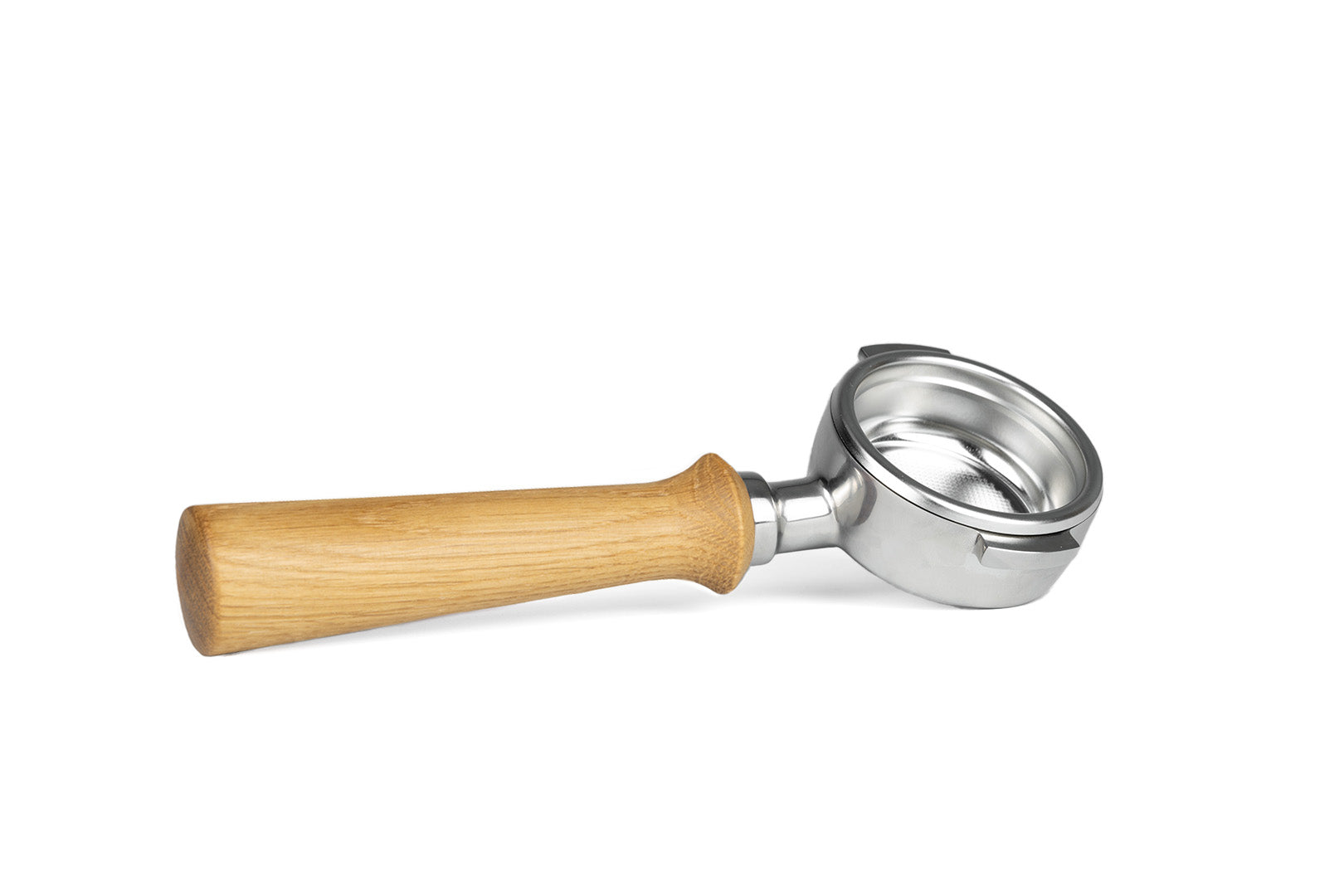 Edelstahl Siebträger mit Holzgriff bodenlos