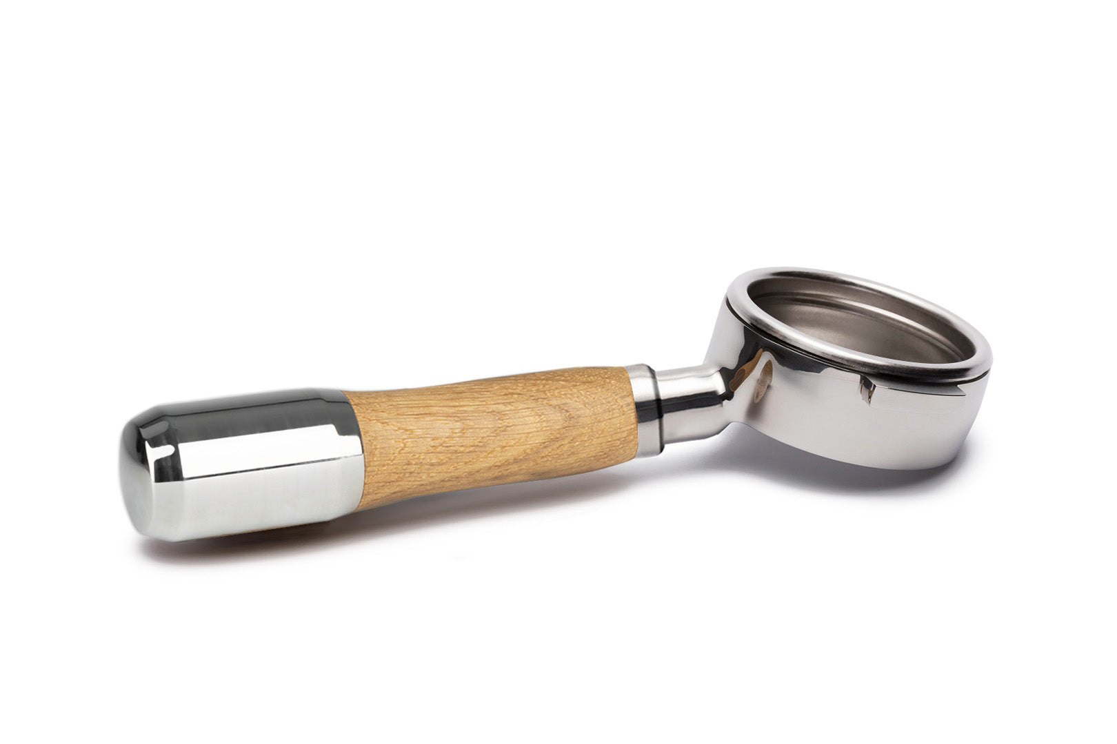 Edelstahl Siebträger mit Holzgriff bodenlos