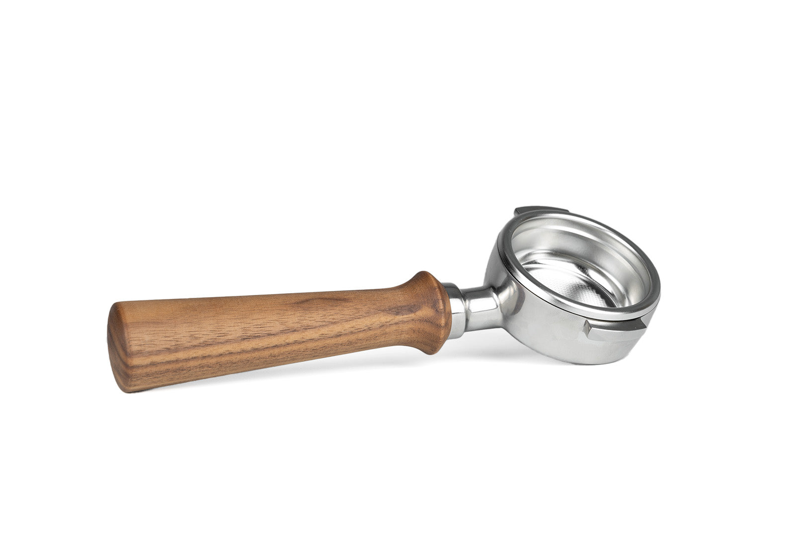 Edelstahl Siebträger mit Holzgriff bodenlos