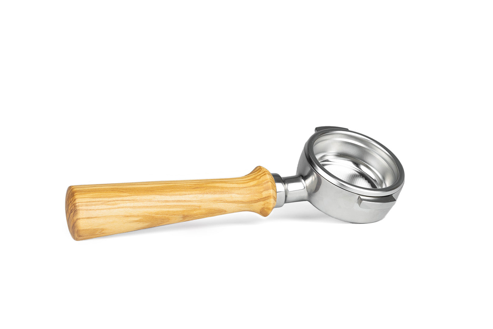 Edelstahl Siebträger mit Holzgriff bodenlos