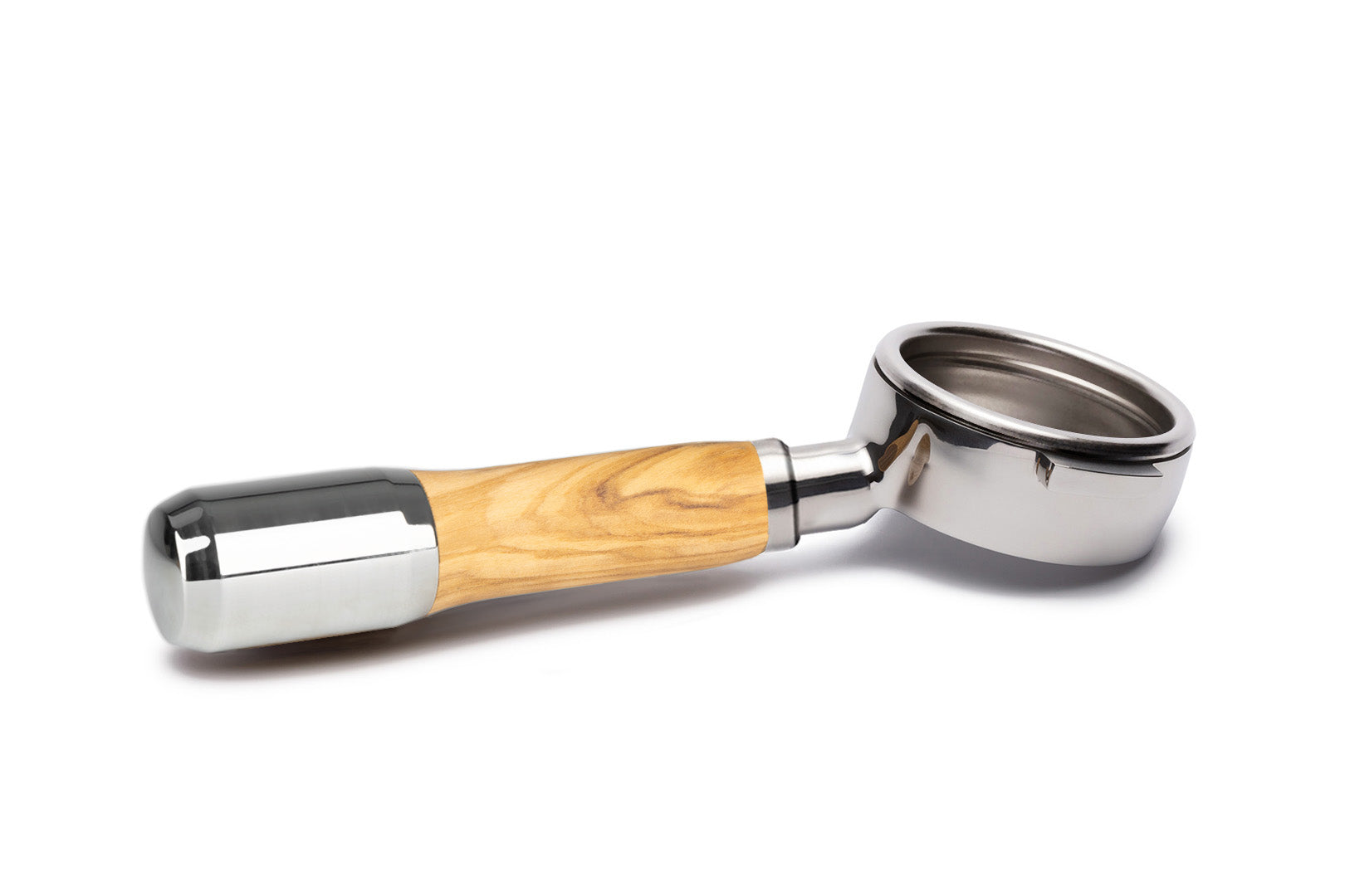 Edelstahl Siebträger mit Holzgriff bodenlos