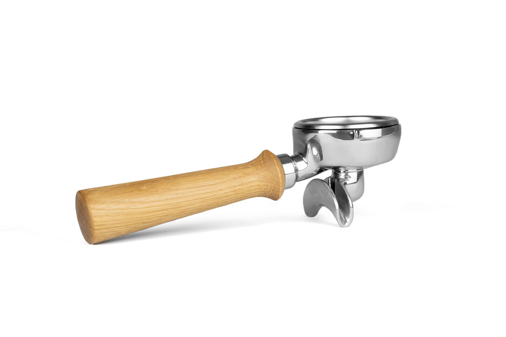 Edelstahl Siebträger mit Holzgriff Doppelauslauf