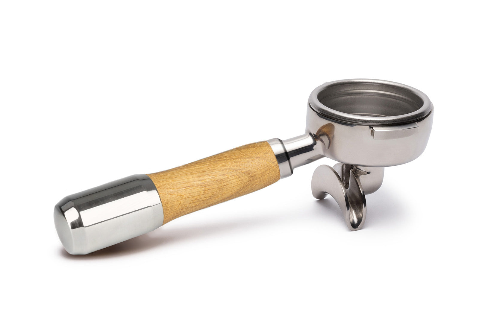 Edelstahl Siebträger mit Holzgriff Doppelauslauf