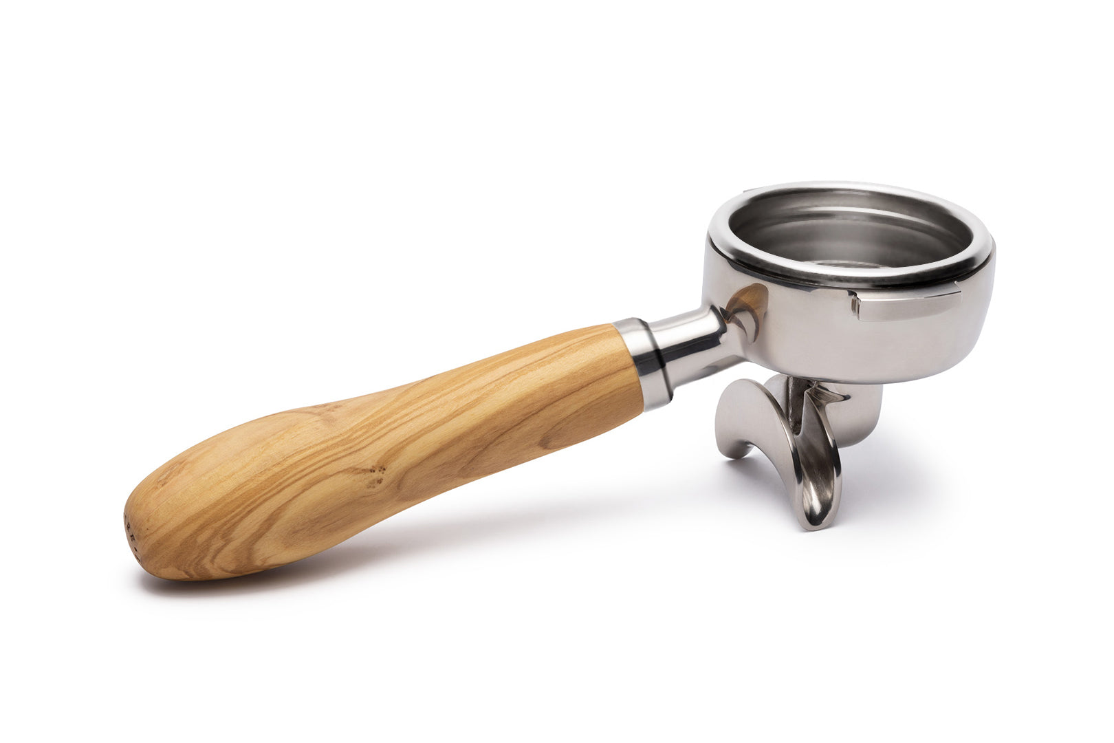 Edelstahl Siebträger mit Holzgriff Doppelauslauf