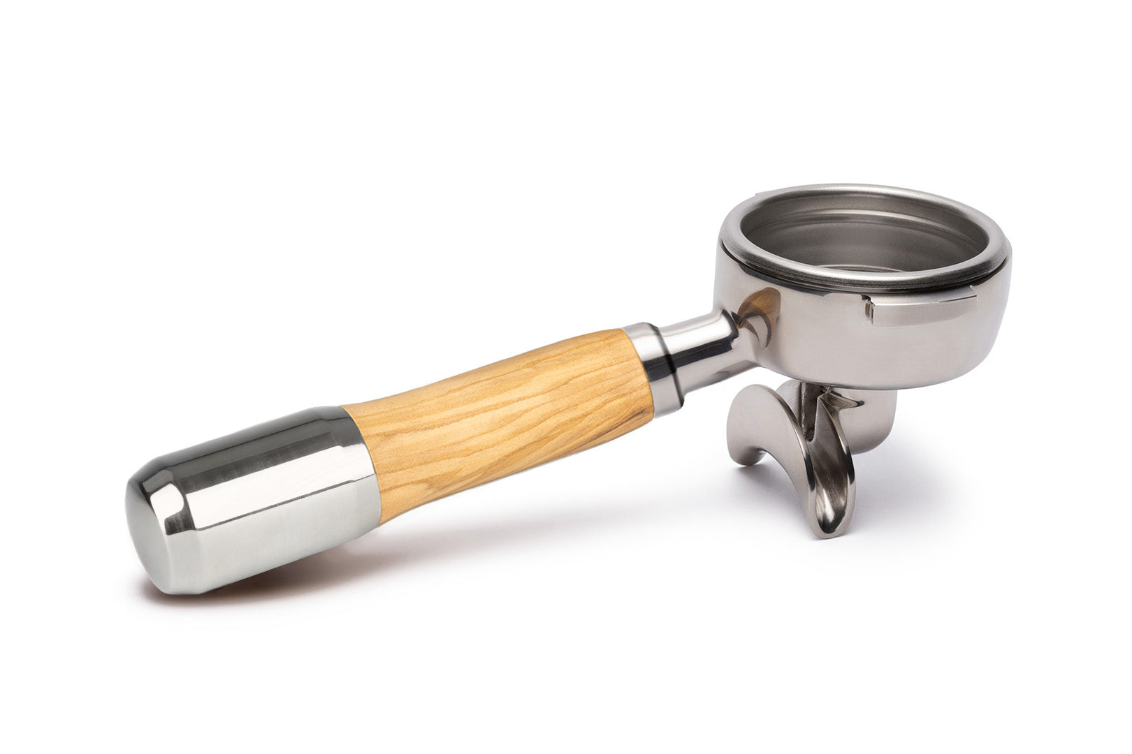 Edelstahl Siebträger mit Holzgriff Doppelauslauf