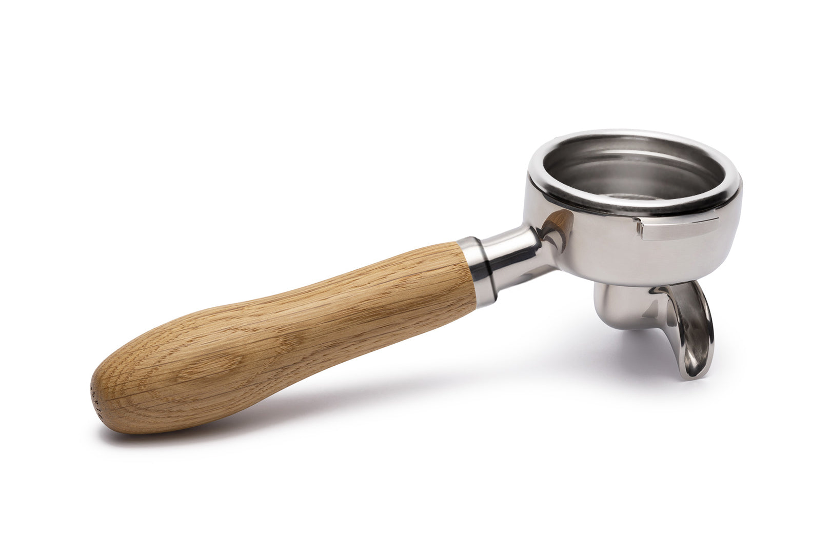 Edelstahl Siebträger mit Holzgriff Doppelauslauf Vorne