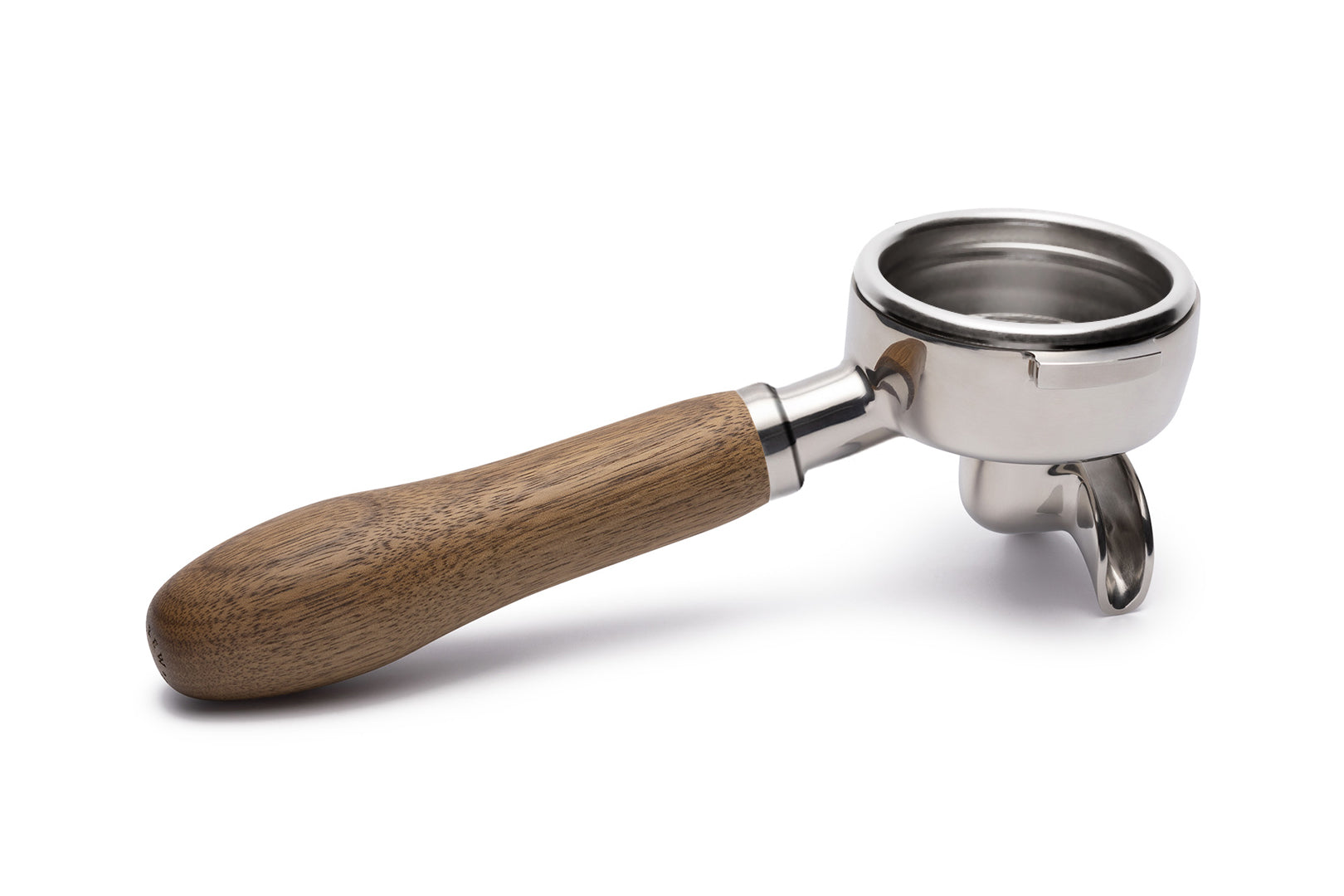 Edelstahl Siebträger mit Holzgriff Doppelauslauf Vorne