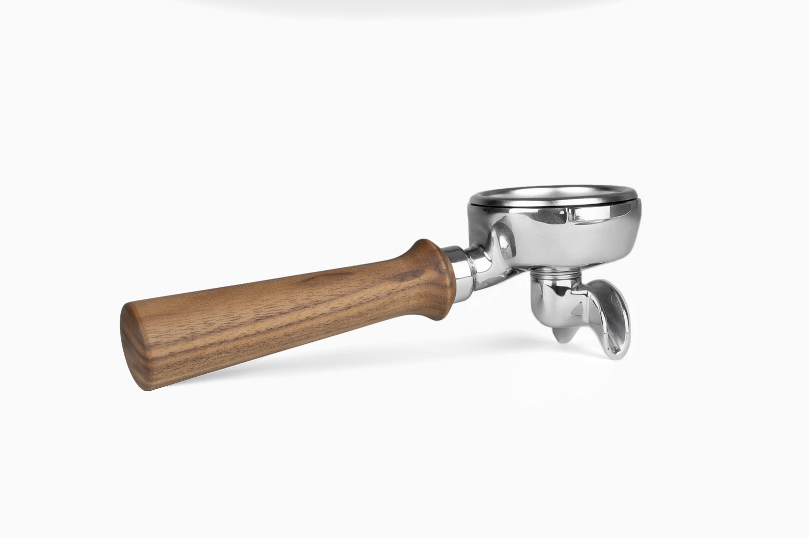 Edelstahl Siebträger mit Holzgriff Doppelauslauf Vorne