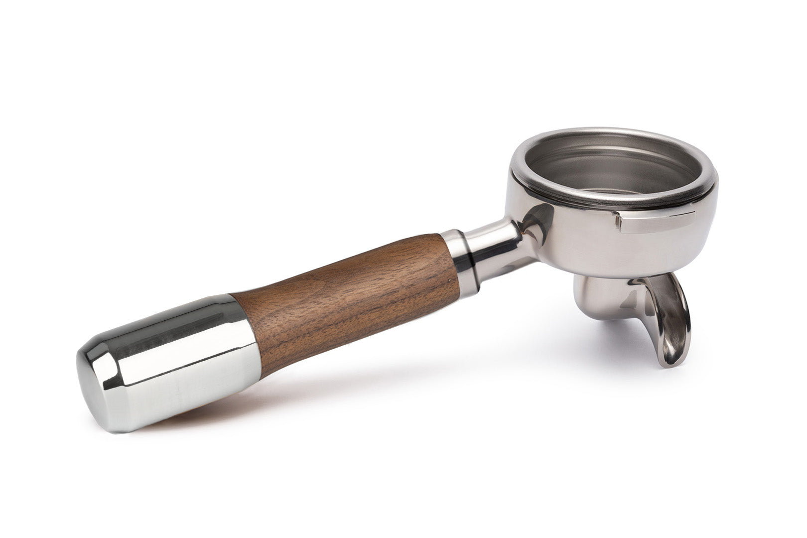 Edelstahl Siebträger mit Holzgriff Doppelauslauf Vorne