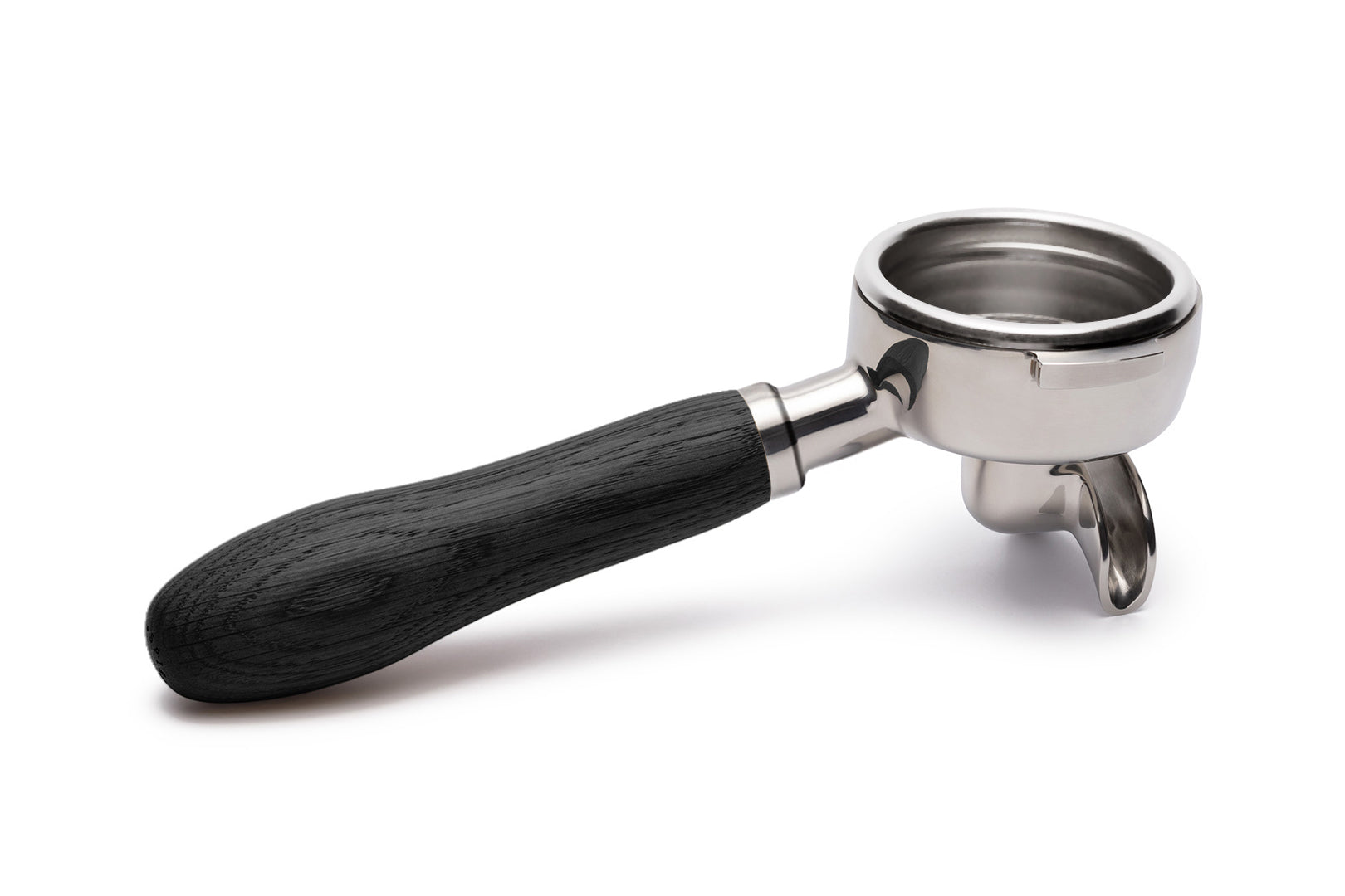 Edelstahl Siebträger mit Holzgriff Doppelauslauf Vorne