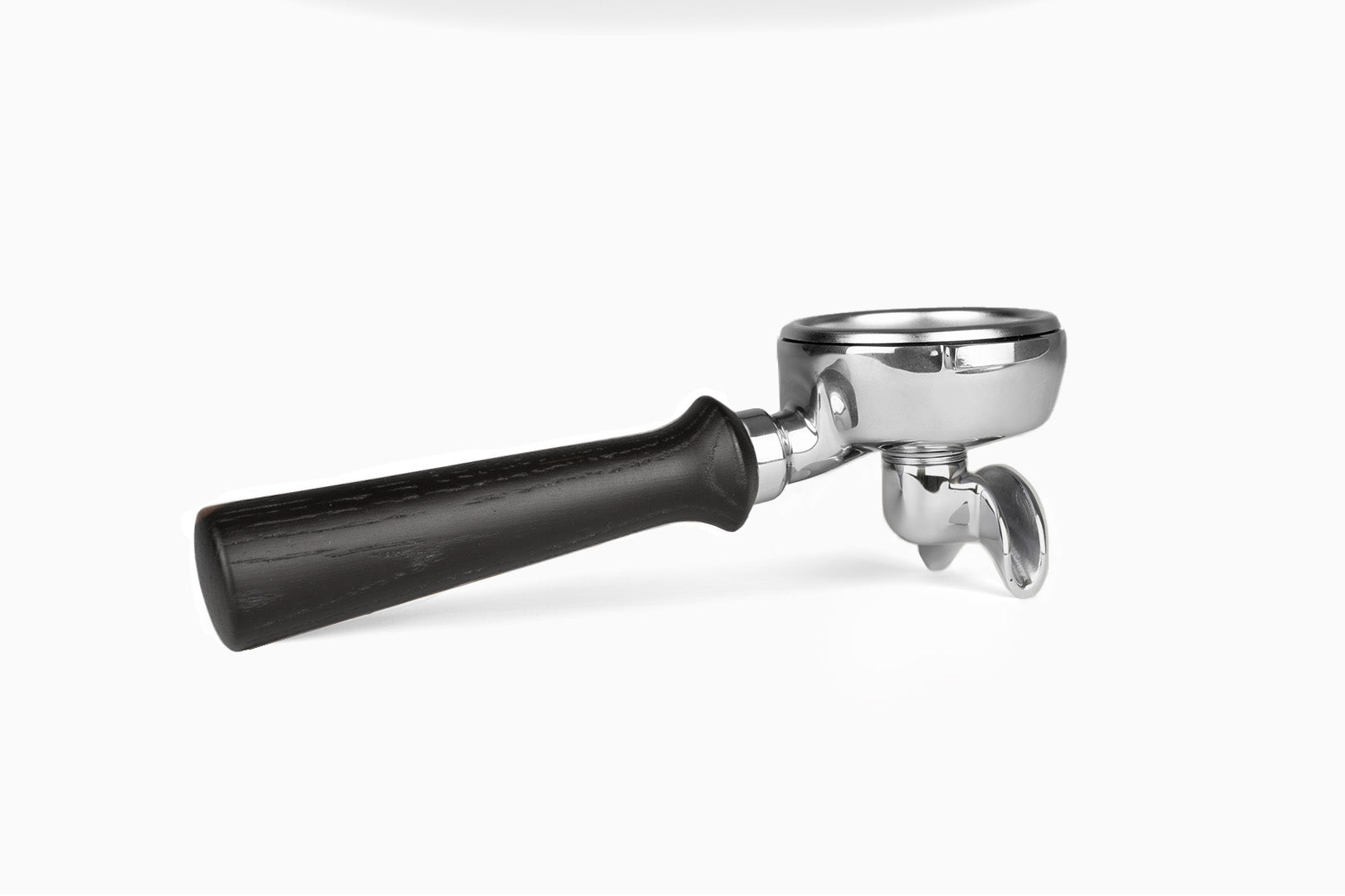 Edelstahl Siebträger mit Holzgriff Doppelauslauf Vorne