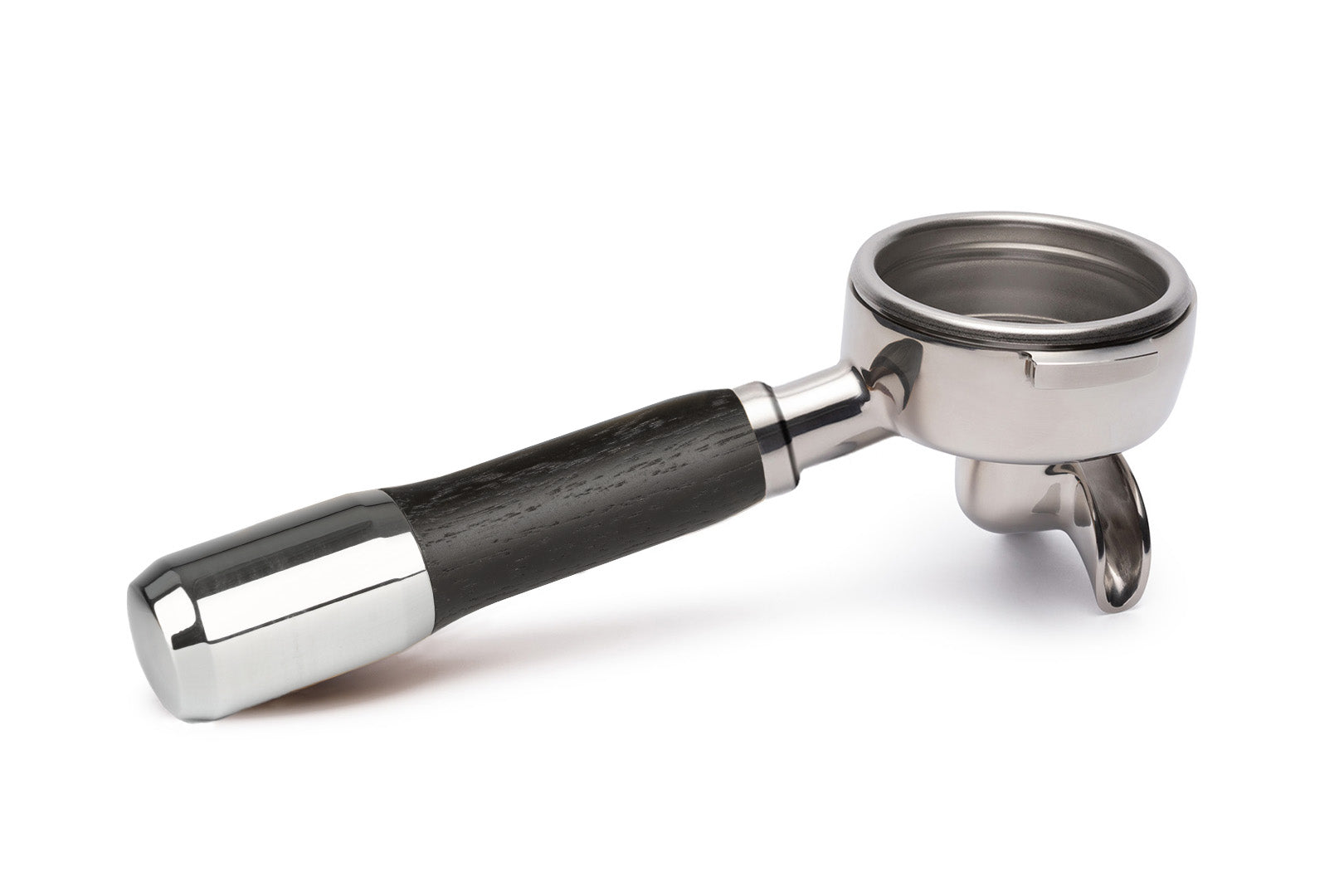 Edelstahl Siebträger mit Holzgriff Doppelauslauf Vorne