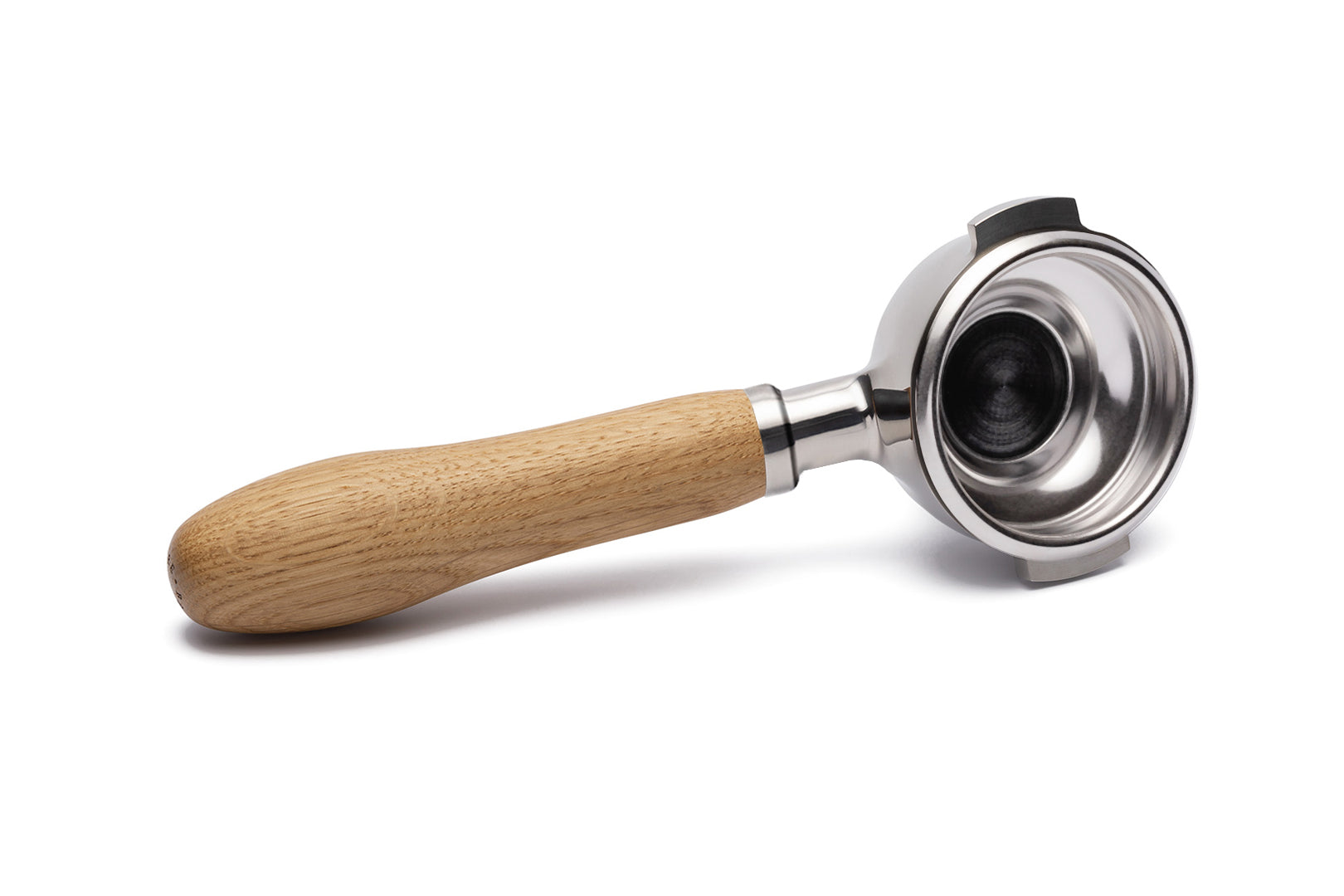 Edelstahl Siebträger mit Holzgriff Einzelauslauf