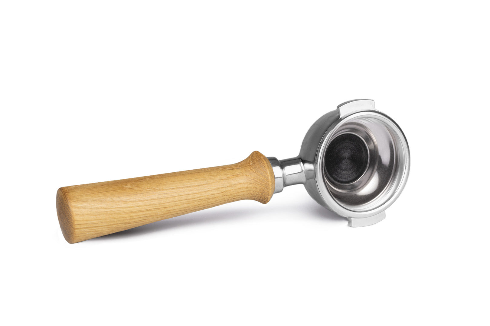 Edelstahl Siebträger mit Holzgriff Einzelauslauf