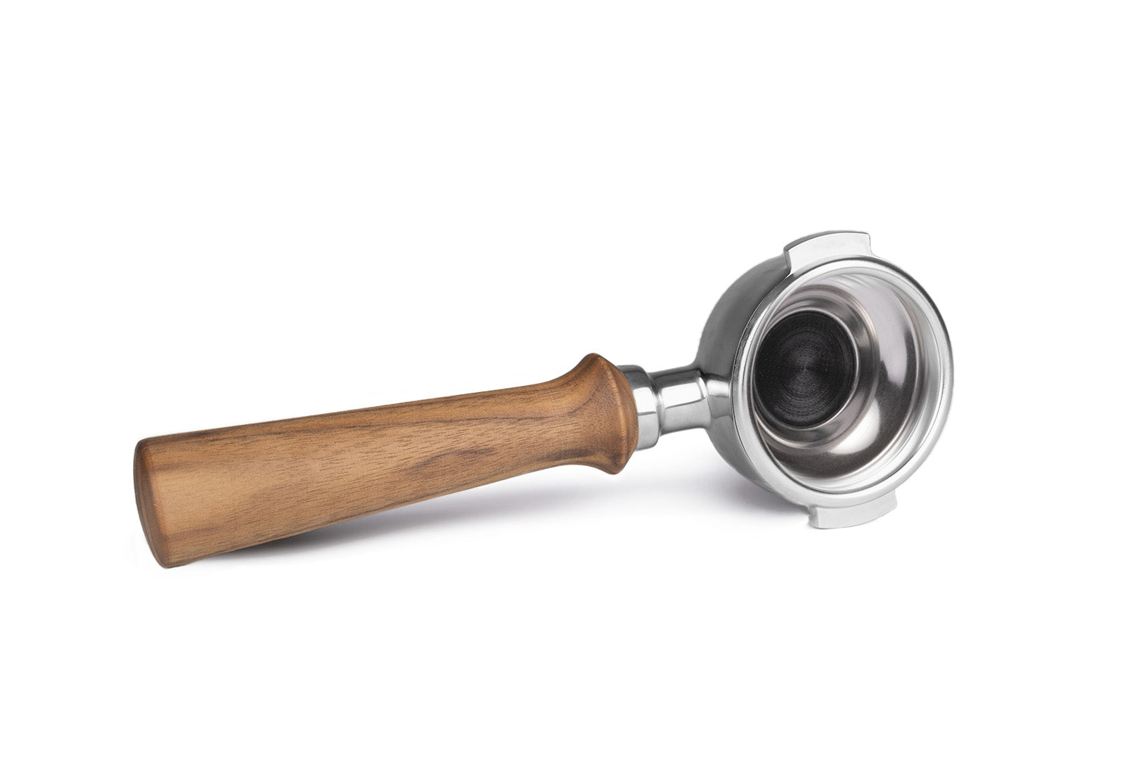 Edelstahl Siebträger mit Holzgriff Einzelauslauf