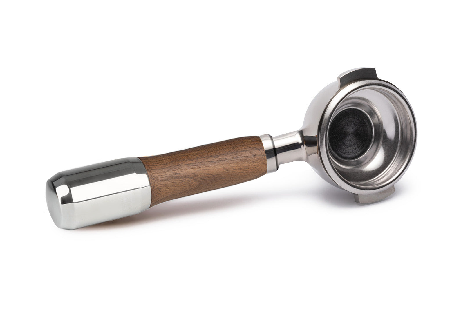 Edelstahl Siebträger mit Holzgriff Einzelauslauf