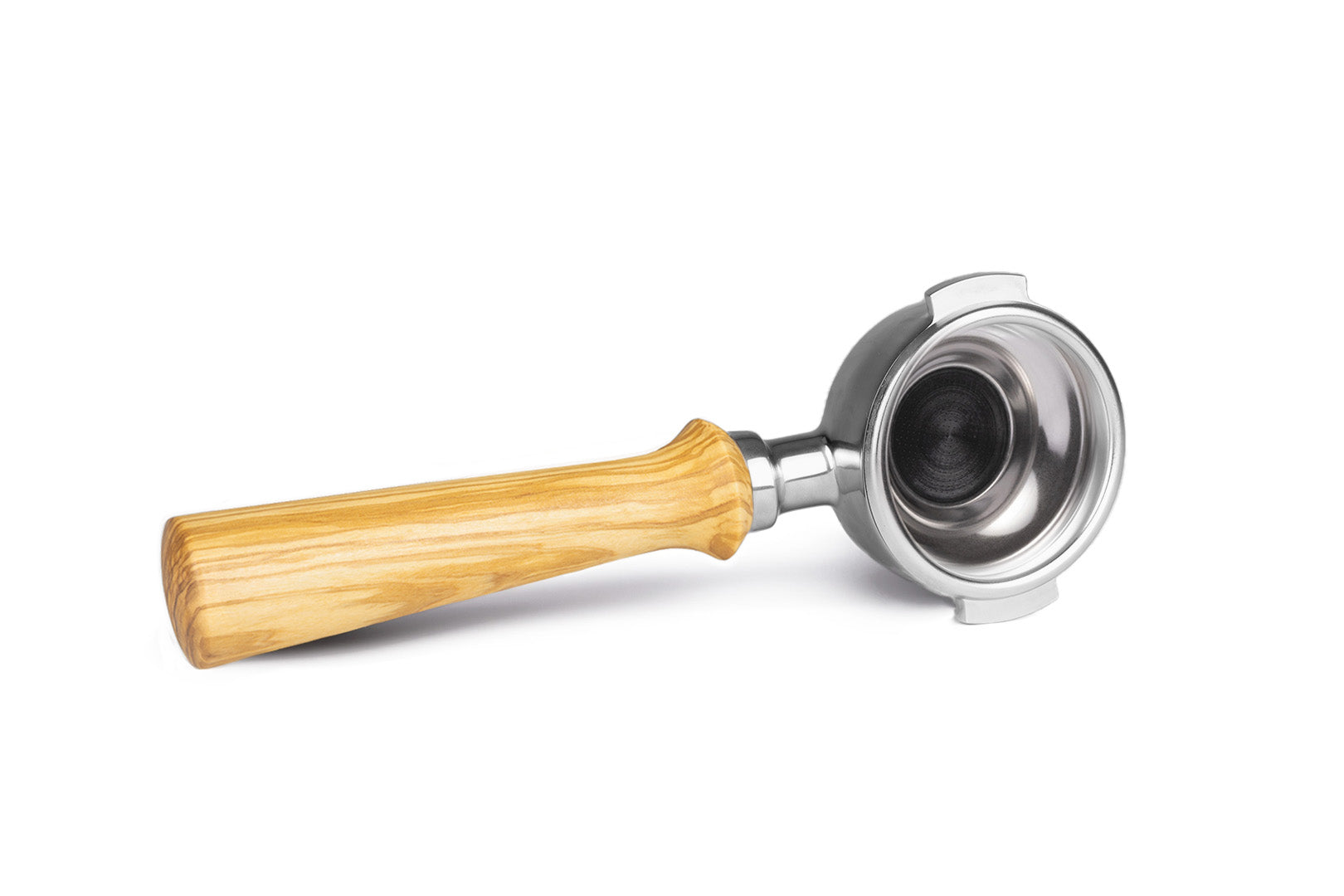 Edelstahl Siebträger mit Holzgriff Einzelauslauf