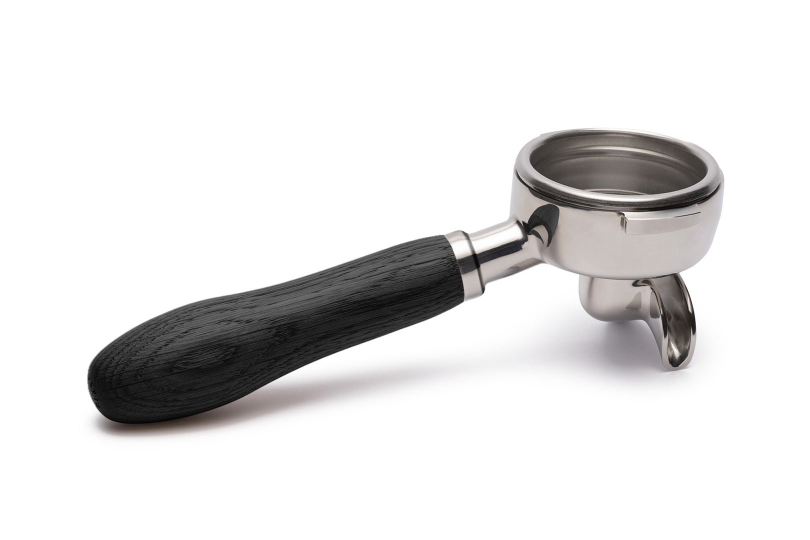 Edelstahl Siebträger mit Holzgriff Doppelauslauf Vorne