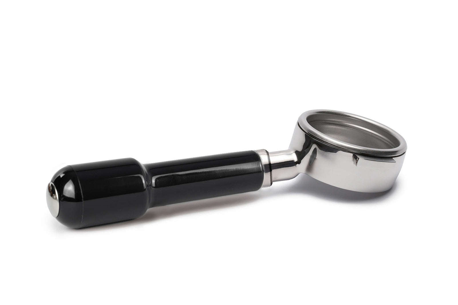 bodenloser Siebträger Edelstahl (58mm) mit schwarzem Griff für Faema E61, Ascaso & Rancilio