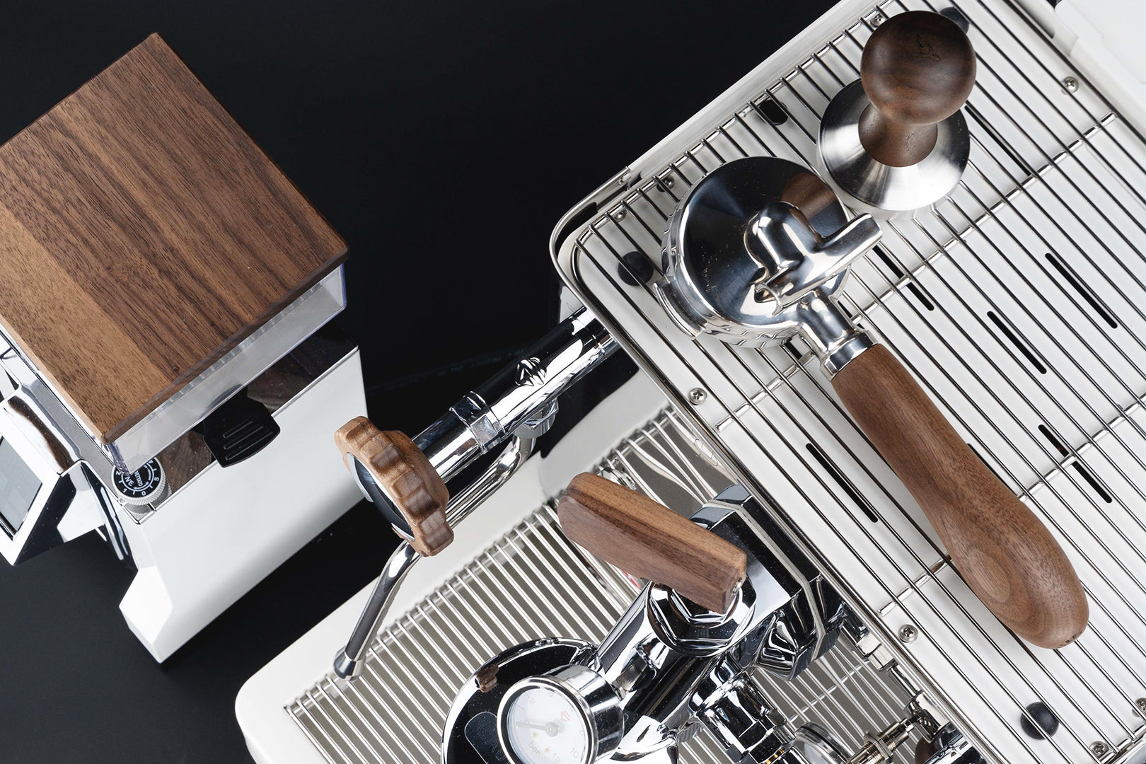 Edelstahl Siebträger mit Holzgriff Einzelauslauf