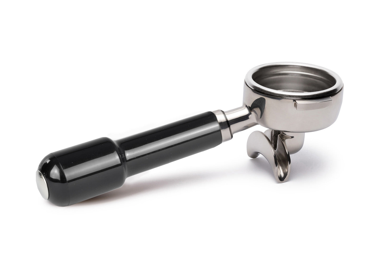 Edelstahl Siebträger mit Doppelauslauf (58mm) und schwarzem Griff für Faema E61, Ascaso & Rancilio