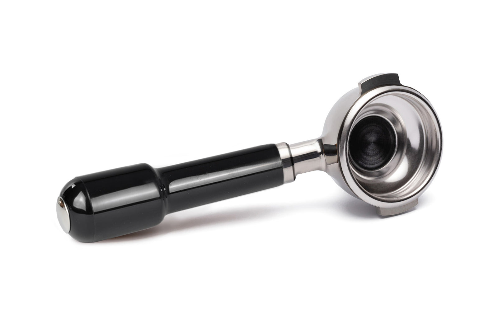 Edelstahl Siebträger mit Einzelauslauf (58mm) und schwarzem Griff für Faema E61, Ascaso & Rancilio