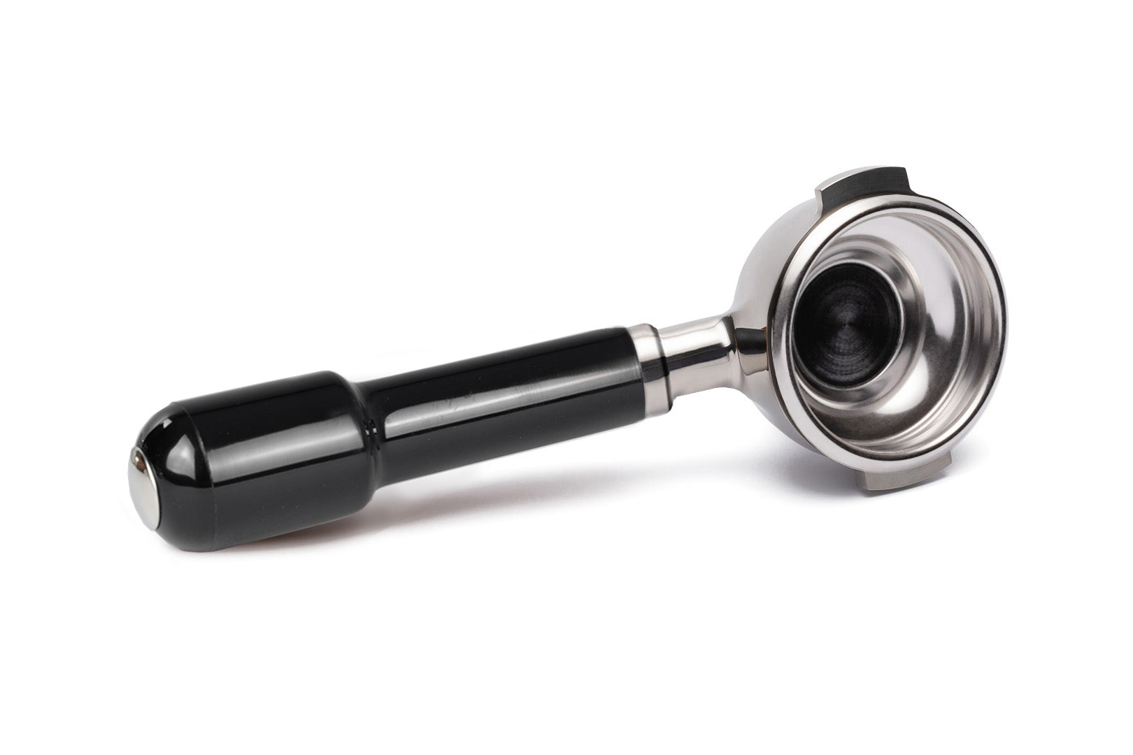 Edelstahl Siebträger mit Einzelauslauf (58mm) und schwarzem Griff für Faema E61, Ascaso & Rancilio